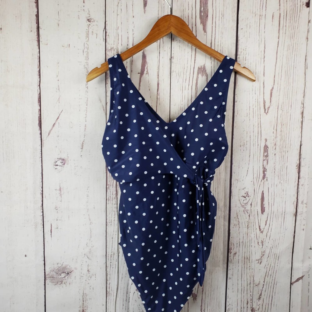 Old Navy One Piece Polka Dot Bathing Suit Womens Size Medium Bralette Blue - Picture 1 of 8